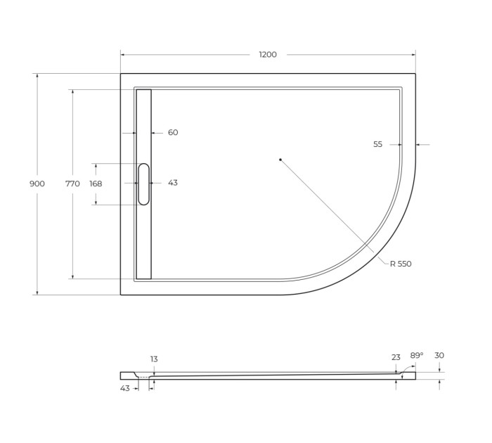 Поддон из искусственного мрамора CEZARES TRAY-AS-RH-120/90-550-30-W-L
